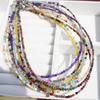 Handmade Original Jewelry Faceted Colored Natural Stone Beaded Necklace Stacked With Very Fine Collarbone Chain 772