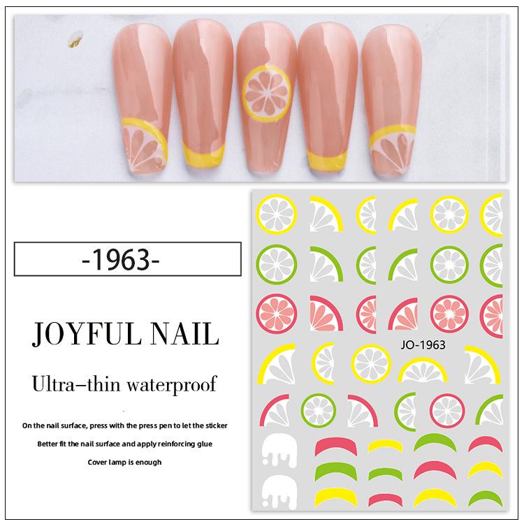 Fruit Pattern 3D Self-Adhesive Nail Stickers: Lemon, Strawberry, Peach Designs