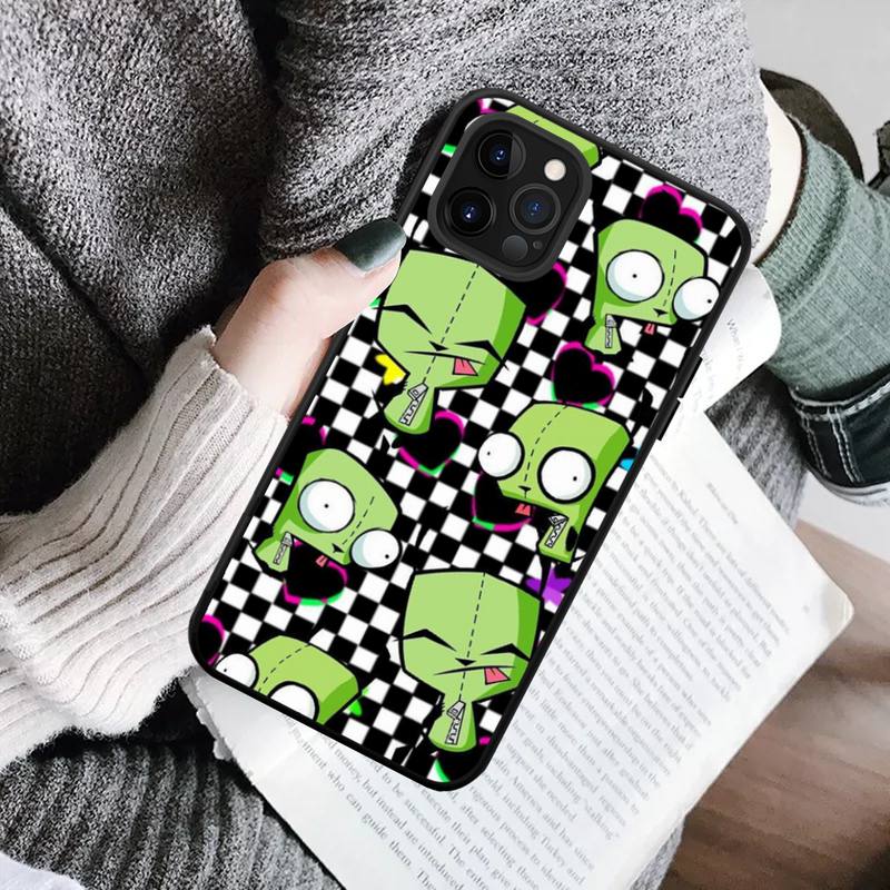 YNDFCNB Invader Zim-Telefonhülle für iPhone 11 12 13 Mini Pro Max 8 7 6 6S Plus X 5 SE 2020 XR XS Funda-Hülle