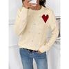 Autumn Round Neck Contrasting Color Heart Jacquard Knitted Sweater for Women's Casual Simple Hollow Out Versatile Sweater
