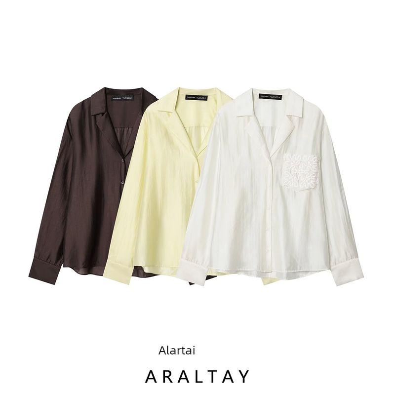 Araltay New Arrival Fashion Style Women's Fashion All-Match Casual Minimalist Embroider Pocket Shirt 4786079