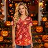Women's V Neck Short Sleeve Work Top with Pockets Halloween Print Nurse Medical Uniform Scrub Shirt for Healthcare Professionals