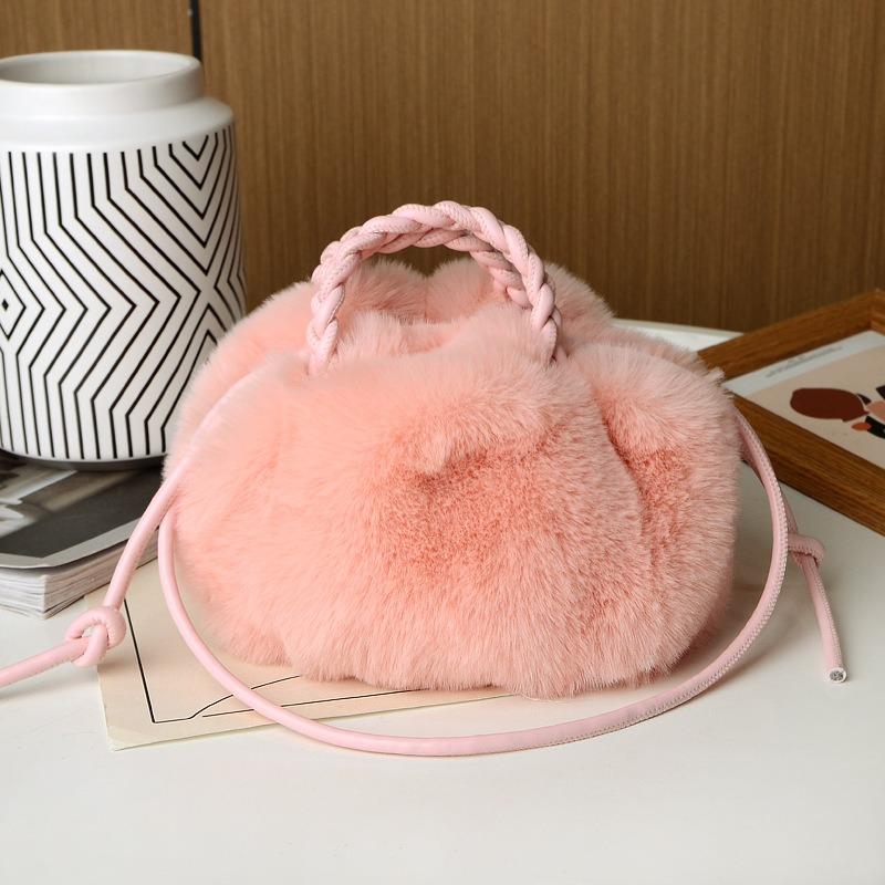 Plush Bag, Pumpkin Cloud Handbag, Autumn and Winter New Fur Handbag, One Shoulder Messenger Women's Bag