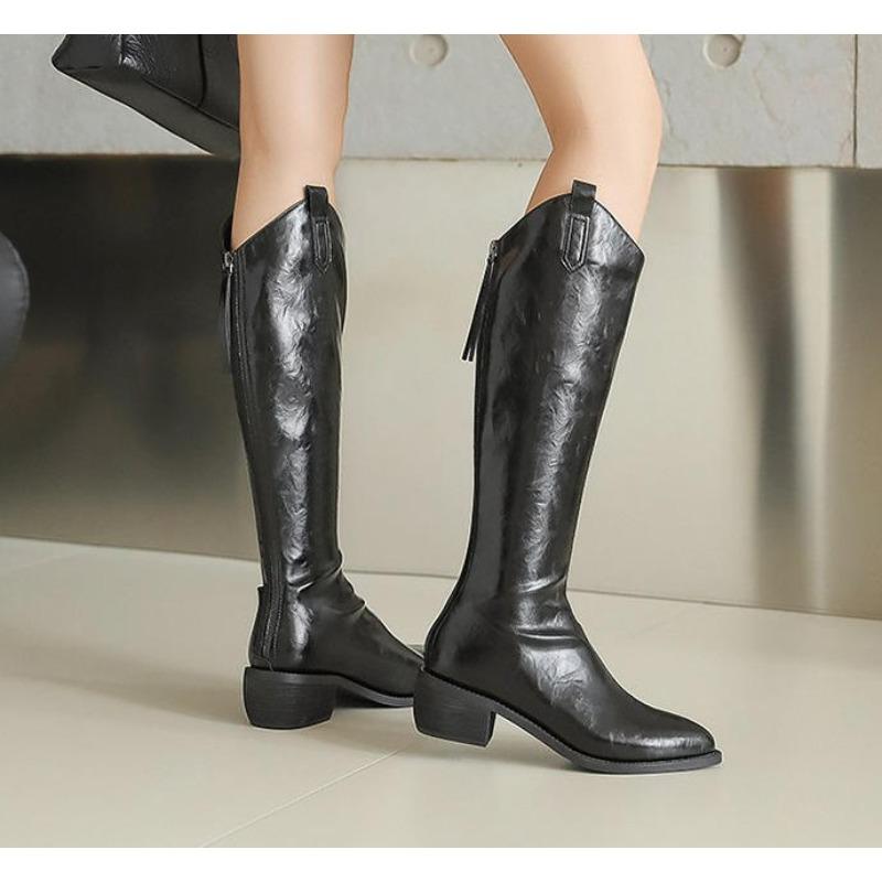 New Designer Vintage Thick Heel Women Knee High Boots Fashion Side Zippers Shoe Autumn Winter Ladies Concise Long Botas De Mujer