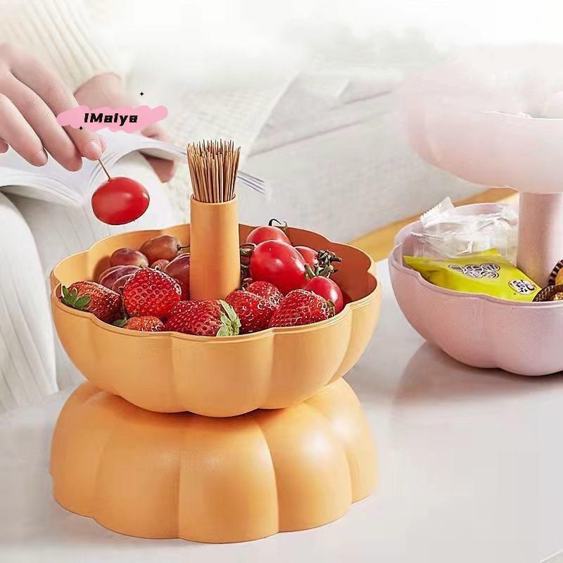 M-Double-Layer Simulated Pumpkin Fruit Basket Moisture-Proof Dust-Proof Fruit Box Layered Design Fruit Plate for Home Decoration