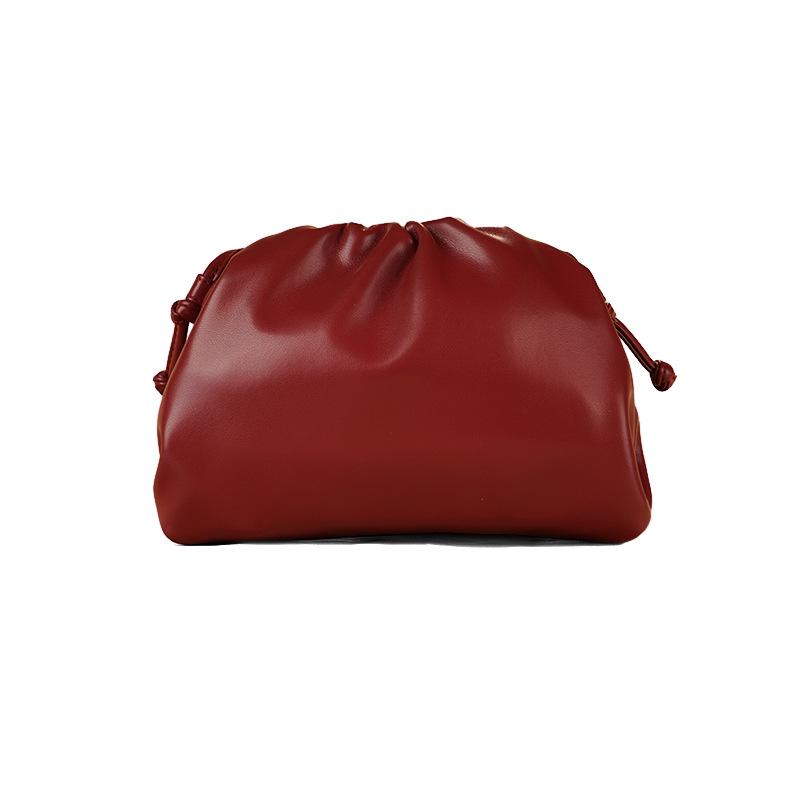 Women's 2024 Soft Leather Pleated Handbag - Evening, Shoulder, and Messenger Bag with Solid Color Texture.