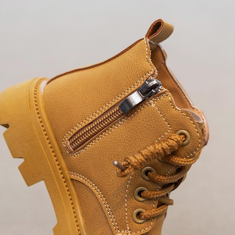 Children's Martin Boots British Style Little Girl Short Boots New Boys' Yellow Boots Versatile Winter Fleece Cotton Boots