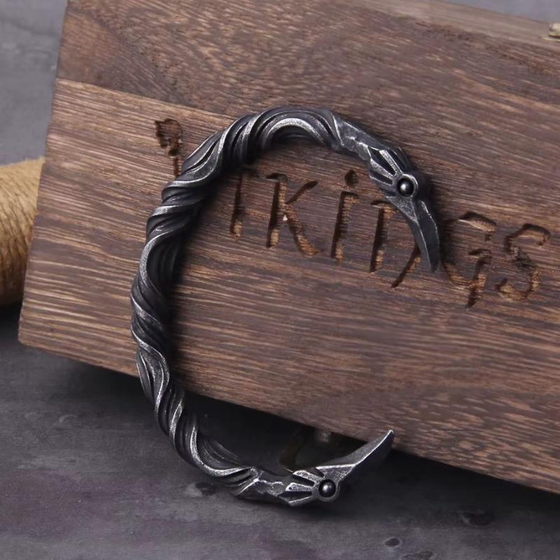 Men's Bracelet Heavy Duty Black Metal Statement Jewelry for Casual Wear Parties Music Festivals Durable Viking Inspired Design