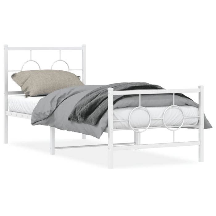 VidaXL Cadre de Lit Métal avec Tête de Lit Pied de Lit, Lit Simple avec Sommier à Lattes, Lit Adulte avec Pied Chambre, 376284