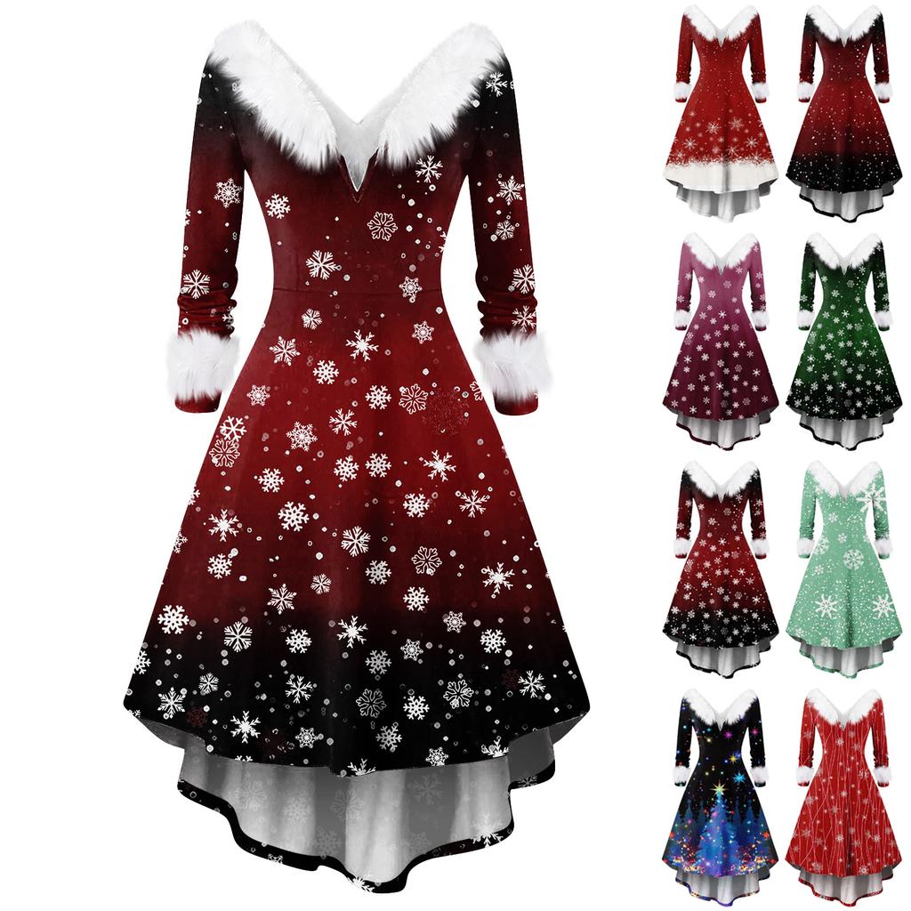 Christmas Party Printed Dresses For Women Vintage Christmas Midi Dress Casual Dresses Cocktail Dress Party Festive Dresses