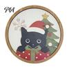 Cute Animal Wall Art Christmas Black Cat Decor, Layered Wooden Hanging Sign, Round 2D Creative Layout Flat Decoration for Living Room Bedroom And Hall