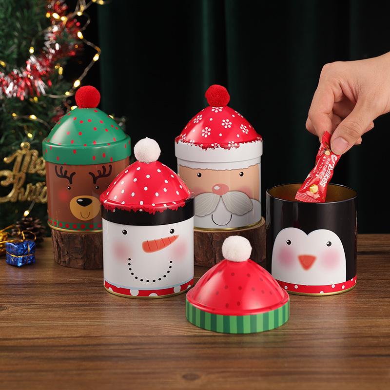 Personalized Christmas Candy Bucket with Reindeer & Snowman Tin - Festive Children's Gift Storage Hat Box