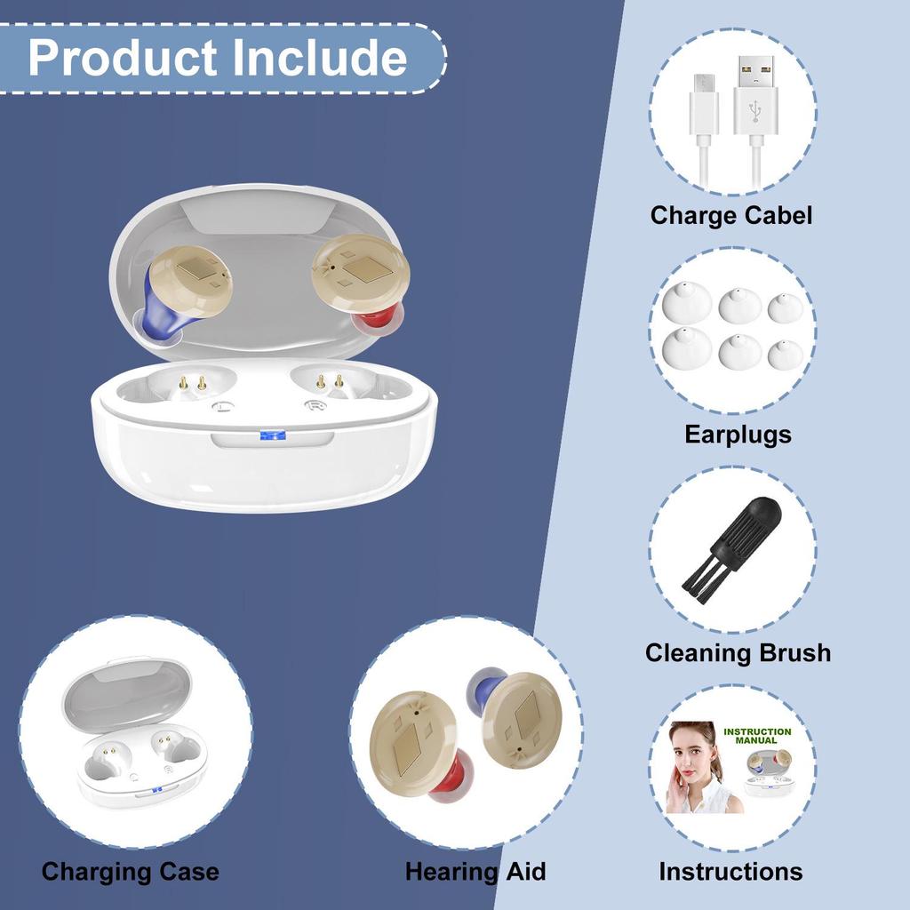 Rechargeable Noise-Reducing Invisible Hearing Aid with Amplifier and Button