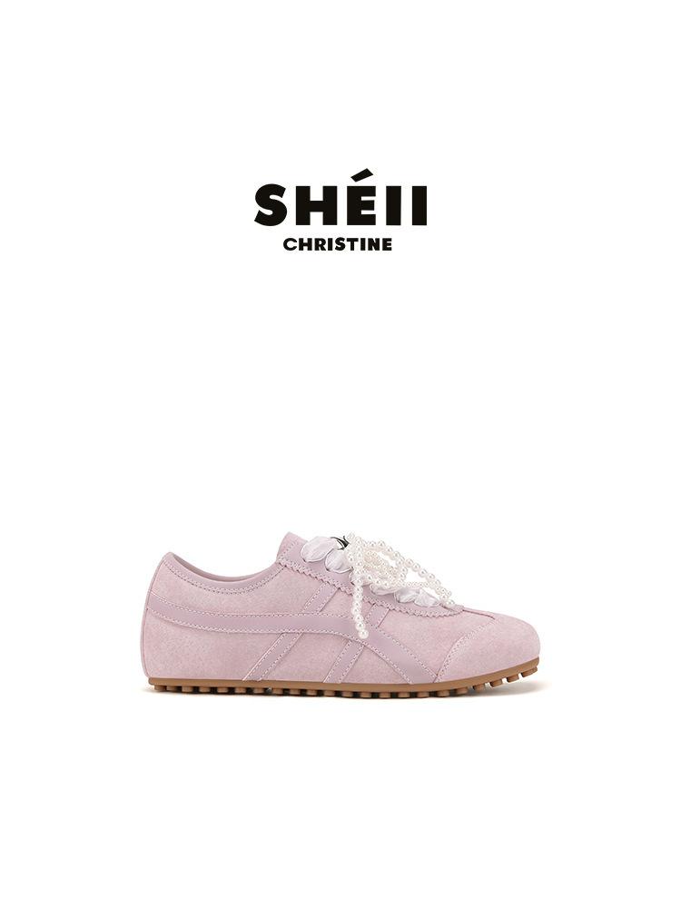 

Lace Fairy~ Square Head Pearl Lace-Up Sneakers Forrest Gump Casual Shoes Women s 2025 New Versatile German Training Shoes 35 фиолетовый