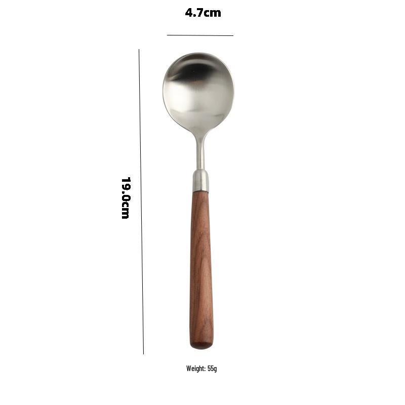 Retro Walnut Wood Handle 304 Stainless Steel Spoon