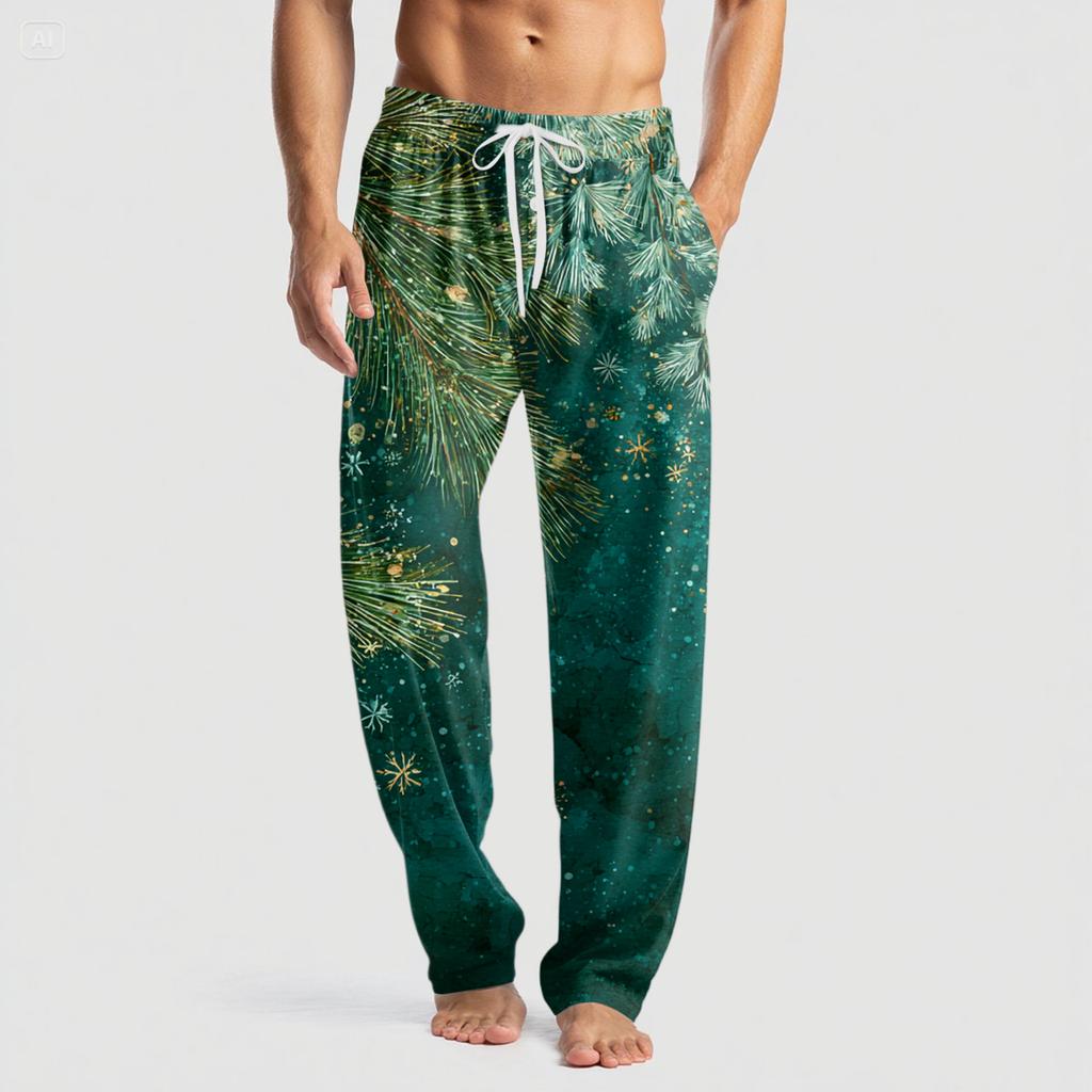 Men's Knitted Fashion Print Pocket Casual Pants Pajama Pants