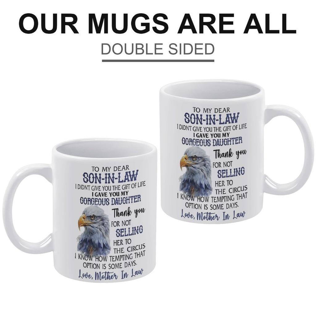 1pc 11oz White Coffee Mug, Double-Sided Printed Style, Ceramic Heat Resistant Cup, Dishwasher Safe, Simple Gift for Friends and Coworkers