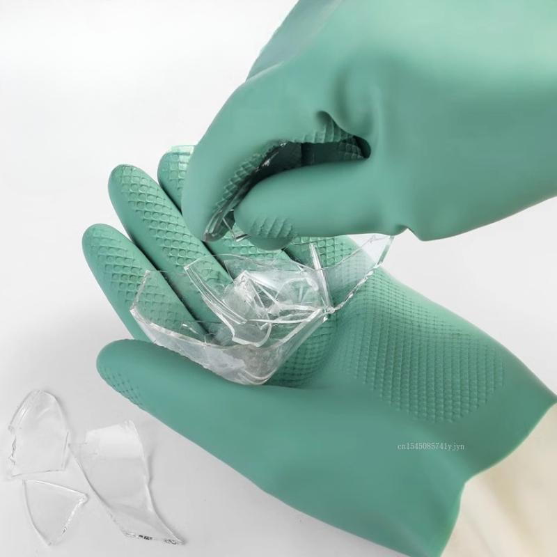 Двухцветные перчатки для мытья посуды Кухонные маслостойкие Прочные износостойкие Водонепроницаемые резиновые перчатки Бытовые перчатки для мытья посуды