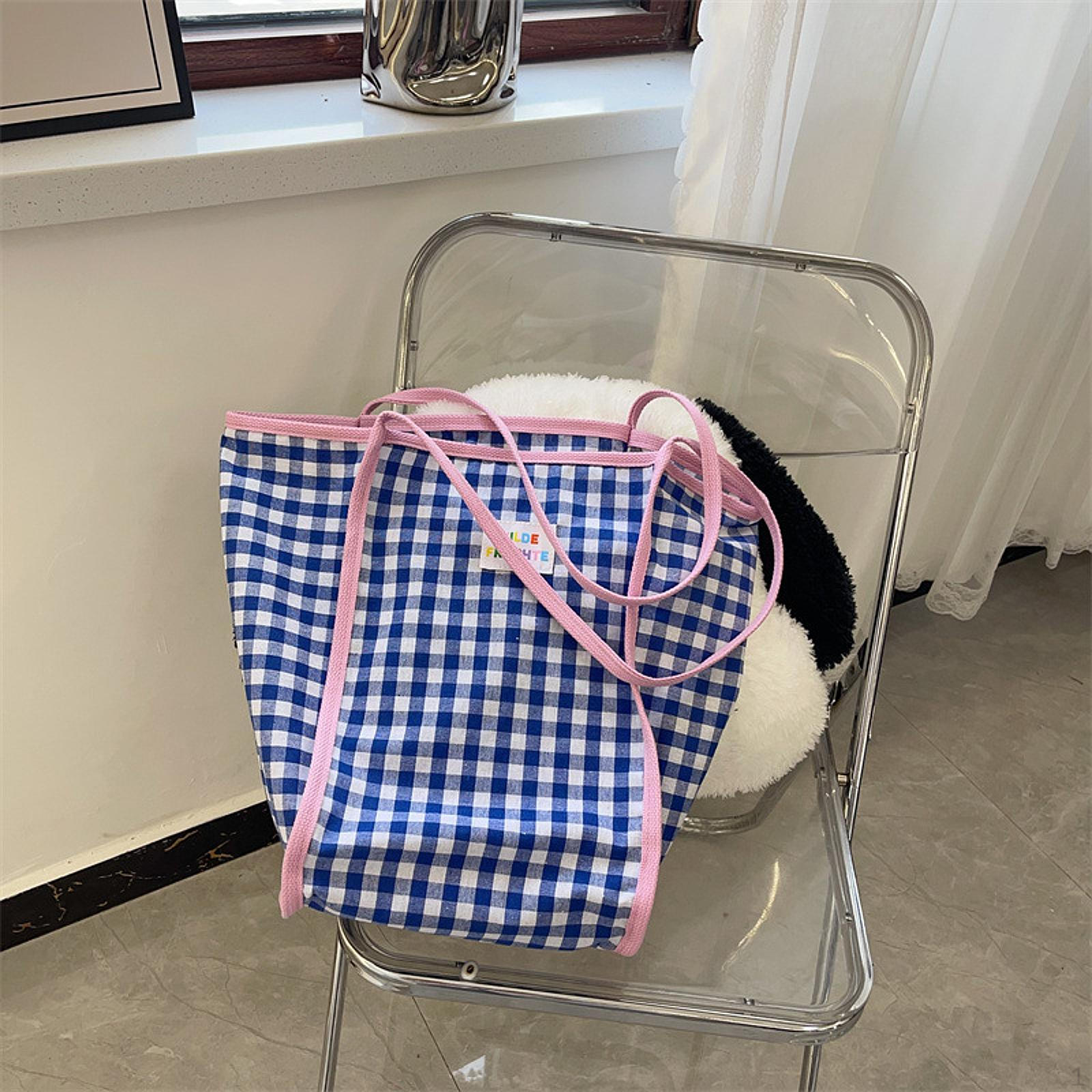 

Женская сумка через плечо с клетчатым узором для повседневного шопинга на работу и на открытом воздухе весна синий