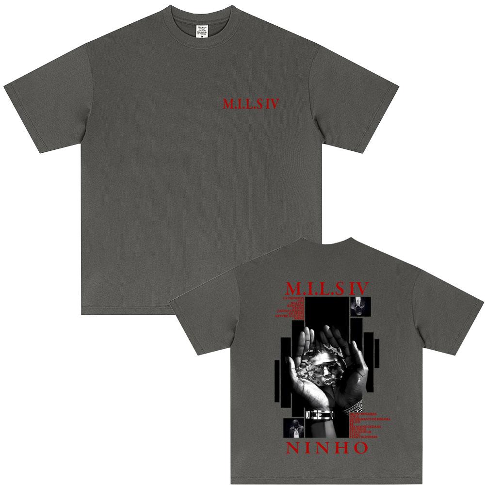 Rapper Ninho MILS 4 Album Grafisch T-shirt Mannen Mode Oversized Streetwear Unisex Vrouwen Hip Hop Pop Muziek T-shirt Mannen Katoenen Tops