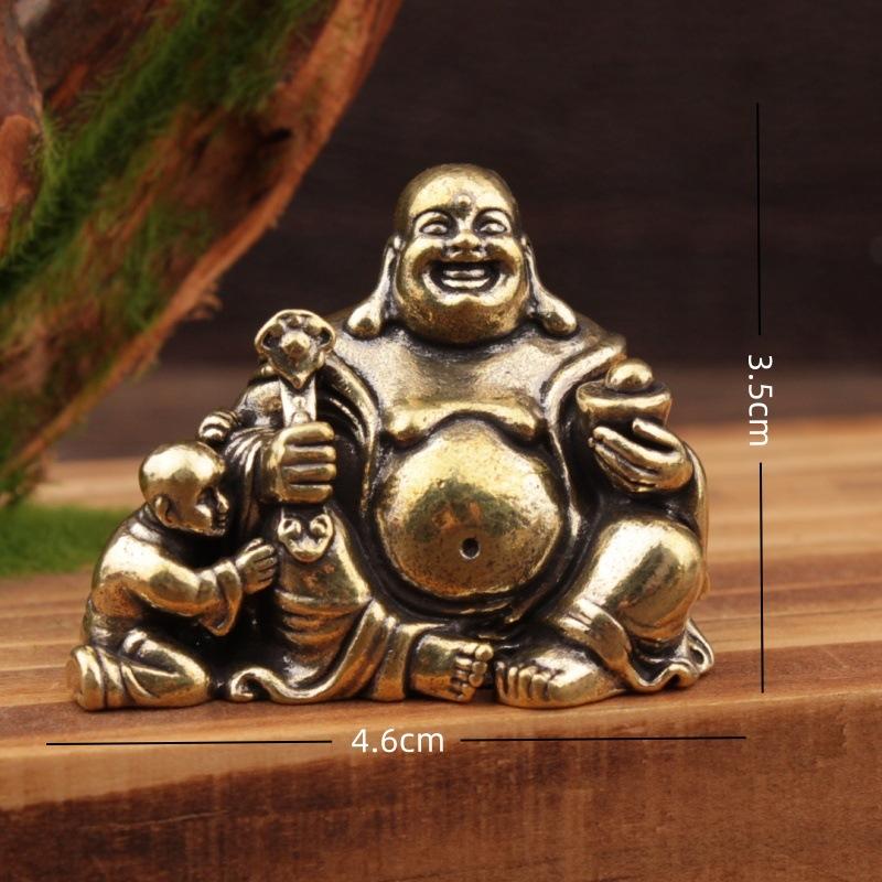Антикварная Медная Статуя Будды Майтрейи Маленькое Настольное Латунное Украшение Домашний Декор Скульптуры Религиозный Комнатный Декор Стола 1PC