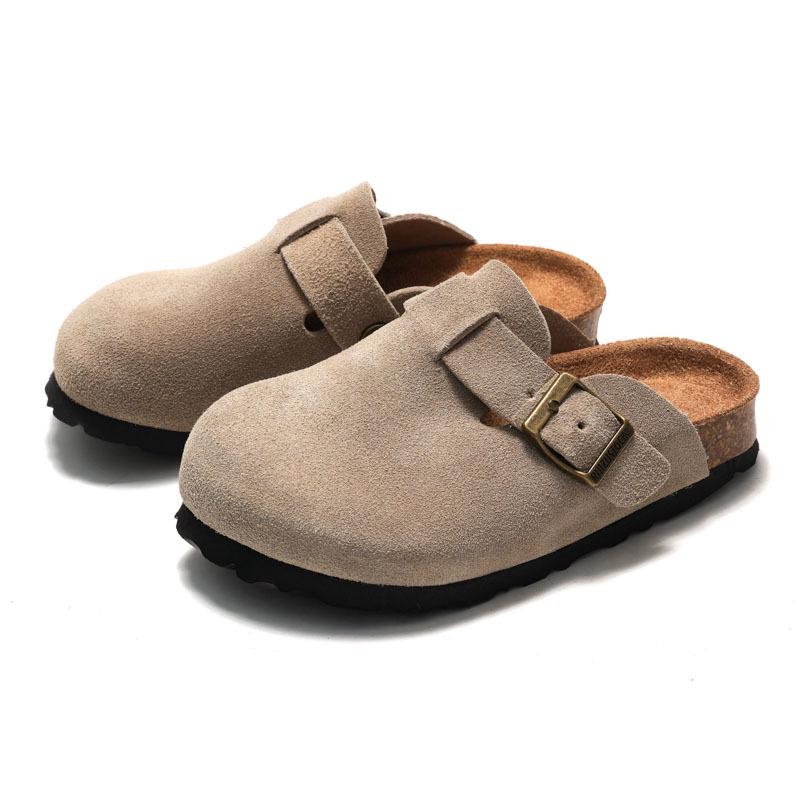 RUIZUSTOCK Kids' Cork Slippers: Soft Autumn/Winter Beach Shoes, Closed-Toe Matte Leather for Boys & Girls