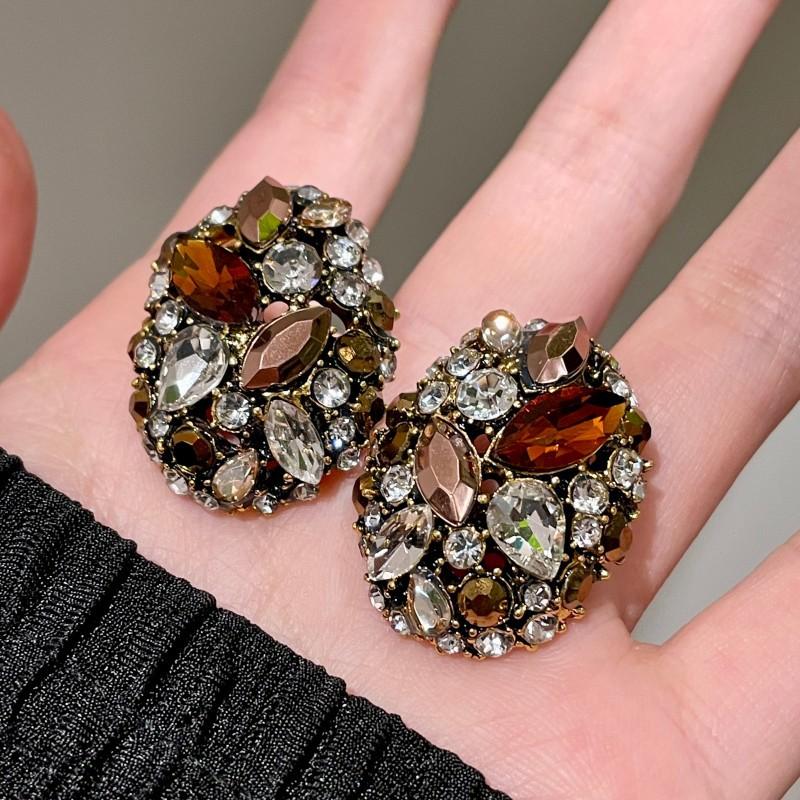 Natural tiger's eye stone series stud earrings for women Maillard exquisite retro earrings niche light luxury high-end temperament earrings