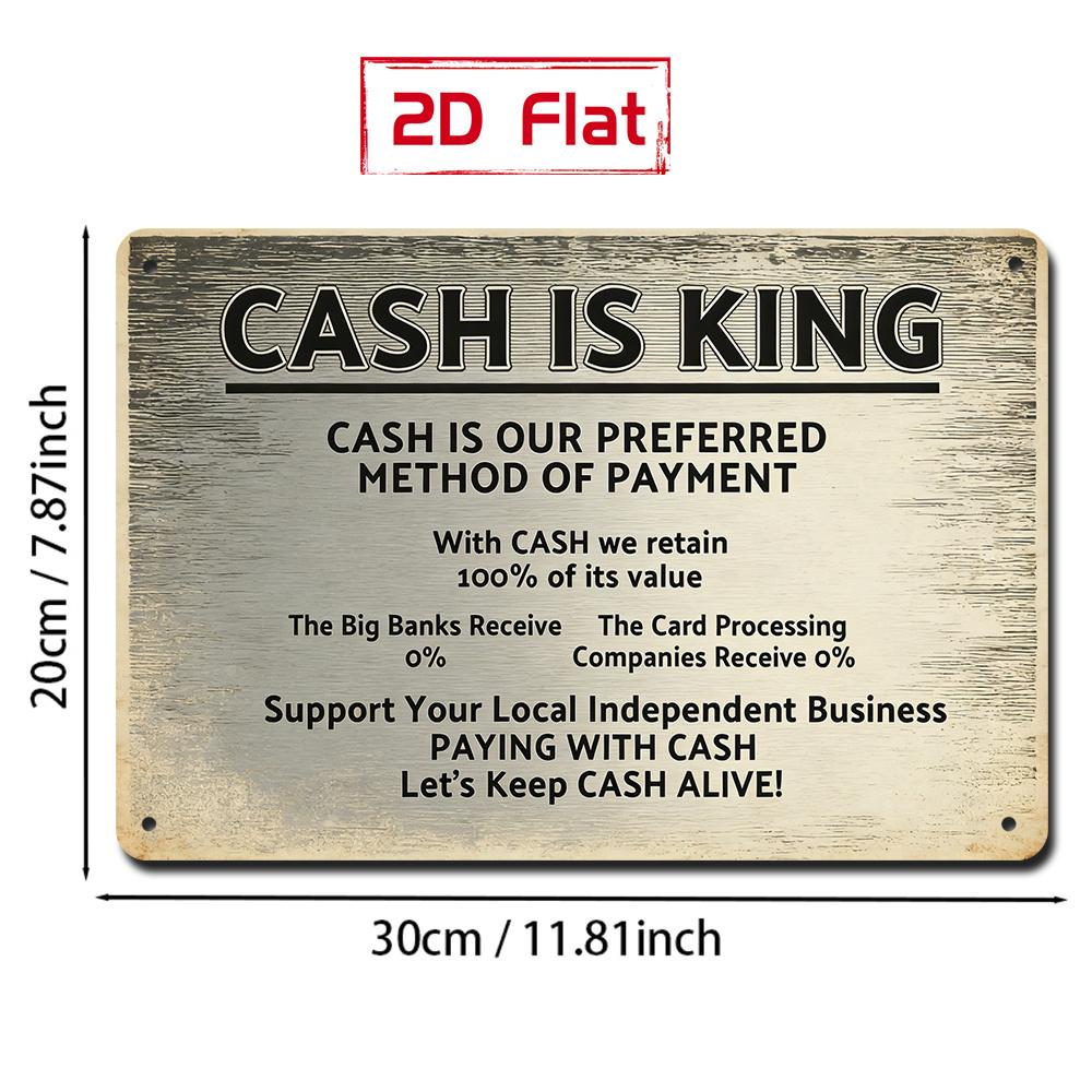 Tin Sign Vintage Durable Metal Plaque Wall Decor Home Office Bar Man Cave Cash Is King Business Payment Notice Wall Art