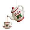 Yousheng Christmas Teapot Ornament Holly Vintage Tea Cups And Pot Set Xmas Tree Hanging Ornaments 2D Acrylic Teapot Decor with Pouring Tea Effect