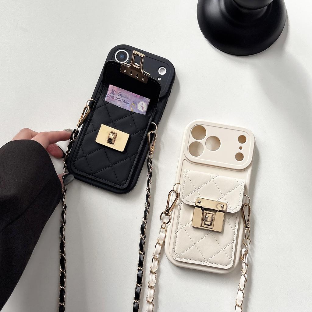 Kkcases Crossbody Leather Multifunction Wallet Gold Lock Design Shockproof Mobile Phone Case for 17-6 Pro Max