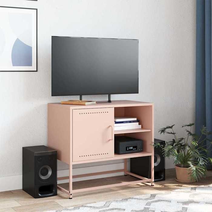 VidaXL Meuble TV rose 68x39x60,5 cm acier, support TV, buffet TV, meuble multimédia, banc TV, armoire hifi, centre de 846519