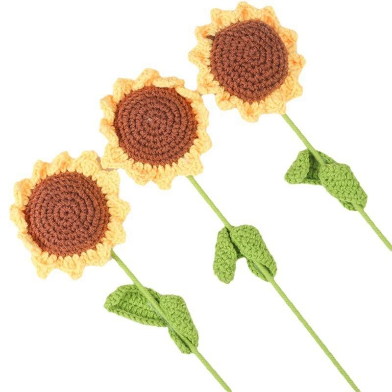 Artificial Flowers Handmade Crocheted Yarn Sunflower, Outdoor Garden Wedding Bride Bouquet Christmas Home Vase Holiday DIY Gift
