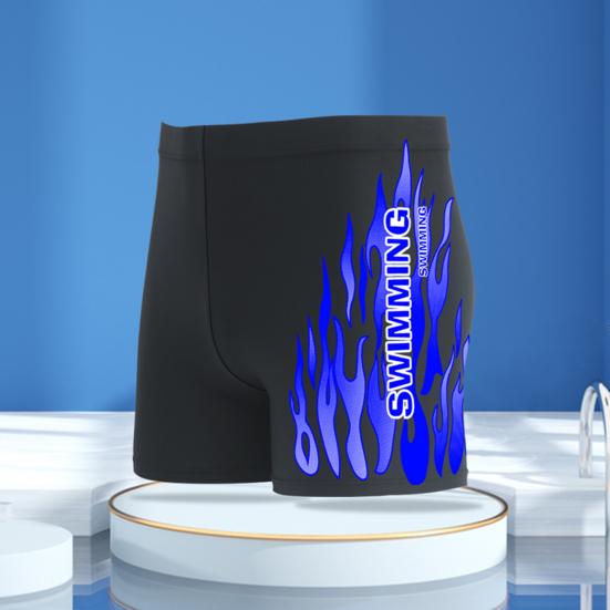 Inner Drawstring Mid-rise Swimming Trunks with Lining Elastic Waistband Breathable Men Flame Print Swim Shorts Beachwear