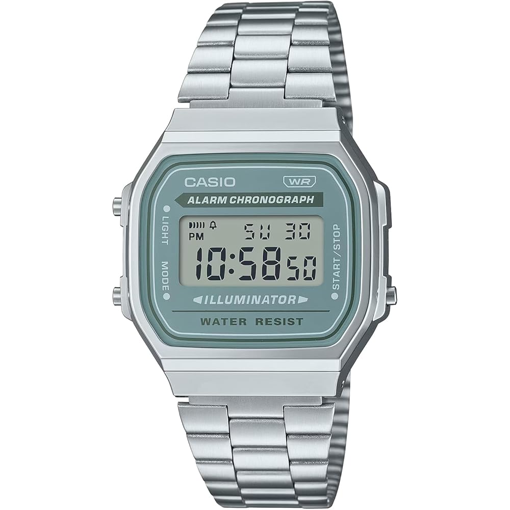 Casio Vintage Series A168WA-3AY Digital Watch Silver Blue Green Unisex