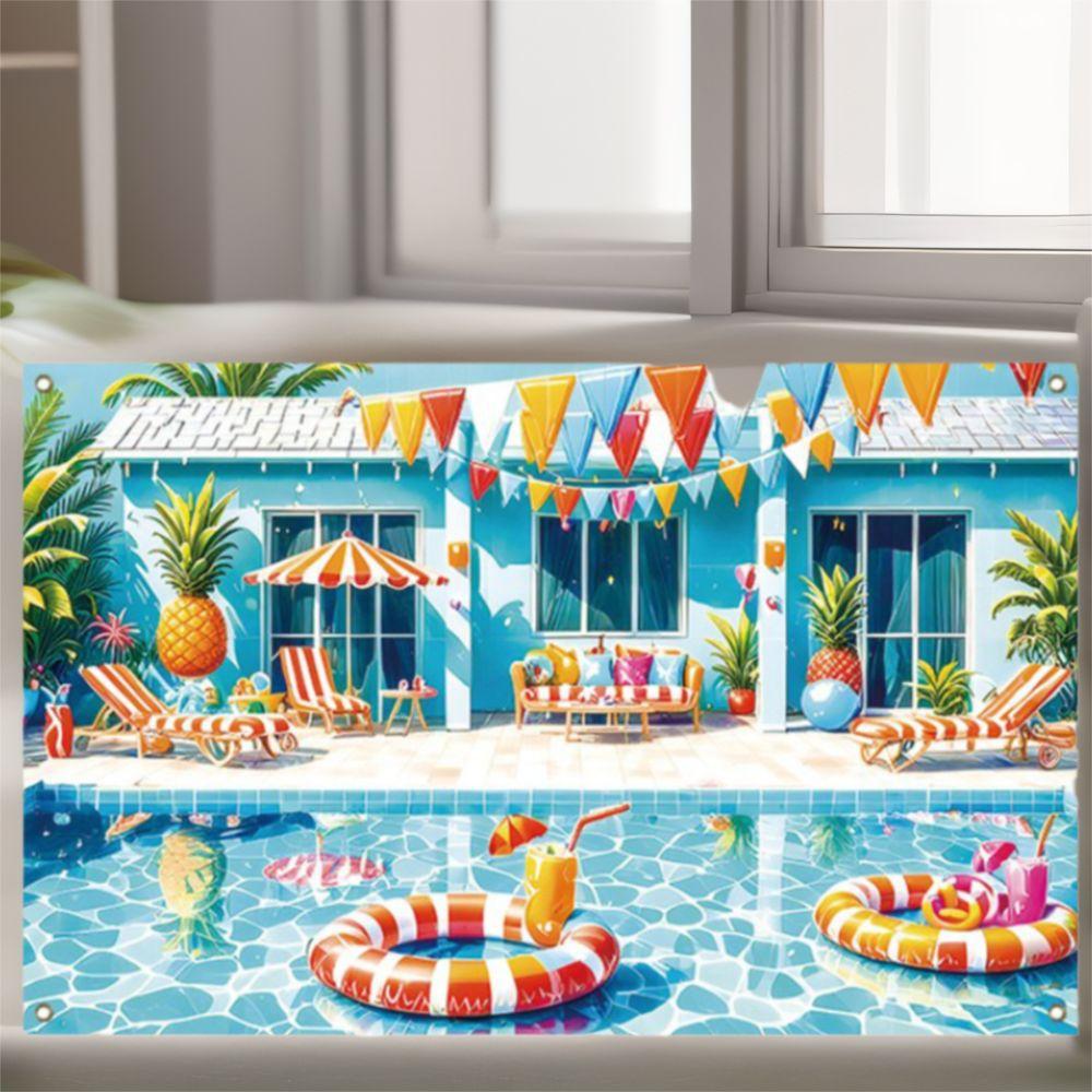 Pineapple Parasol Summer Beach Backdrop Tropical Theme Seaside Backdrop  Gender Reveal
