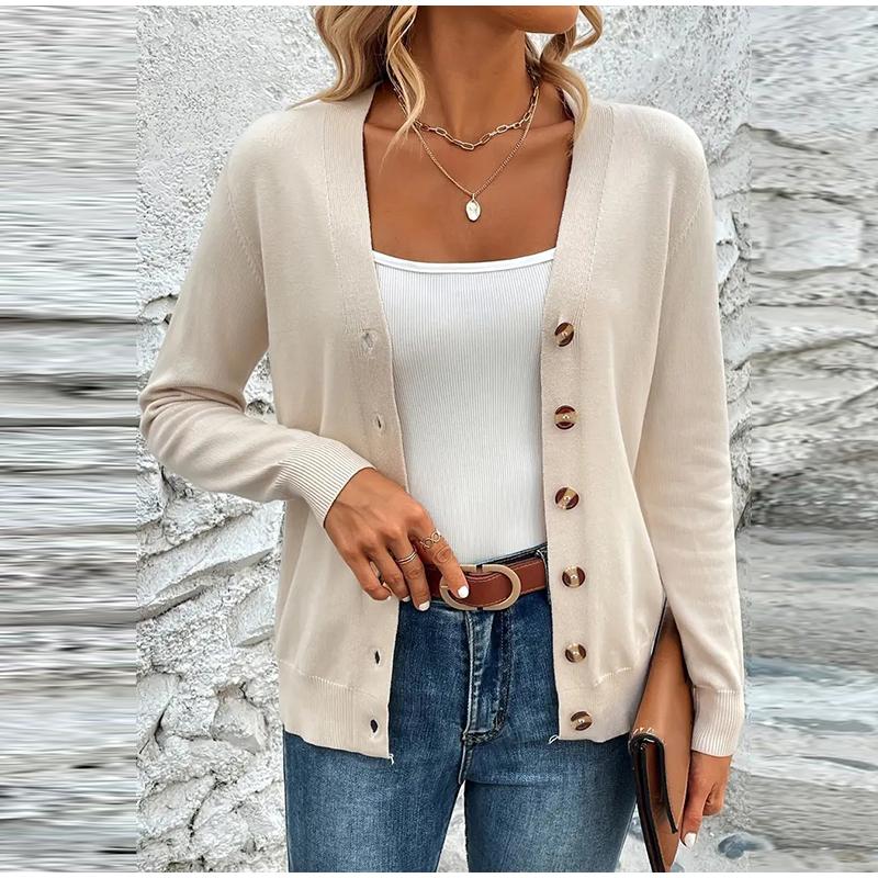 Autumn/Winter Cardigan Women's O-Neck Knitted Button Long Sleeve Cardigans Loose Solid Color Sweater