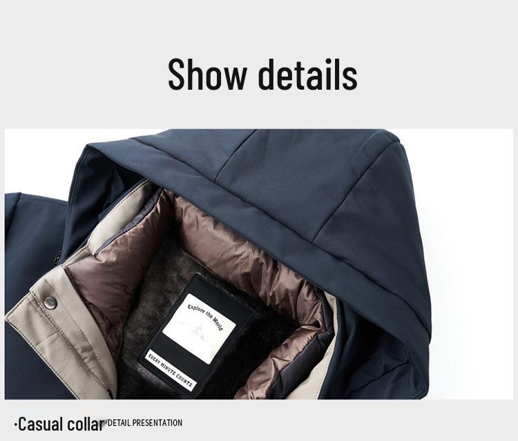 Men's Fashionable Hooded Winter Jacket with Detachable Liner - 90% Duck Down, Cold-Resistant, Ideal for Middle-Aged