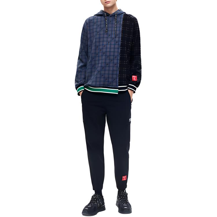 Fila Mihara Yasuhiro Collaboration Irregular Patchwork Plaid Print Hooded Sweatshirt Men Sweatshirt Dark-Gray F11M213209F-GY