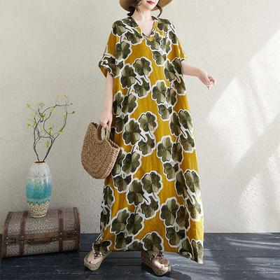 Ladies' Loose Artistic Beach Dress Retro Long Robe
