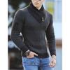 Men's Casual Solid-color Patchwork Style Long-sleeved High-neck Sweater, Men's Fitted Knitted Pullover, Scarf Collar Sweater