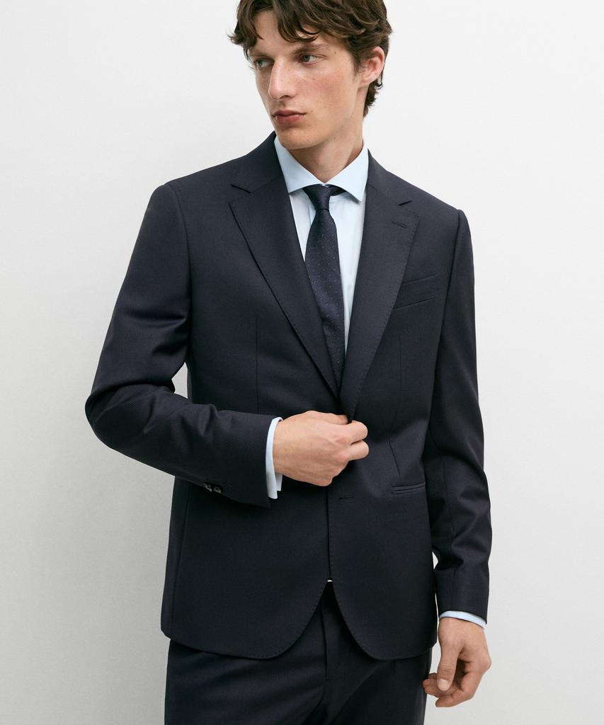 Massimo Dutti Striped Wool Blend Suit Blazer