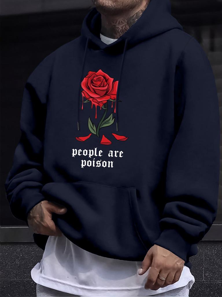 Dark Blood Rose Print Hooded Sweater Men's Street Loose Couple Hoodie