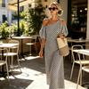 Europe, America 2026 Spring and Summer New Women's Elegant Striped Off-the-shoulder Vacation Seaside Dress Women