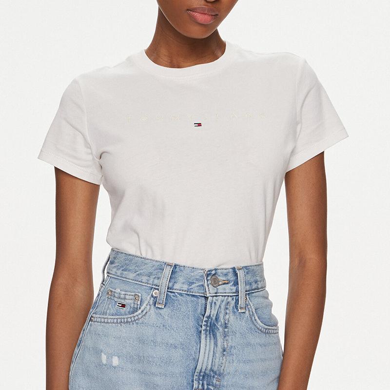 Tommy Jeans t-shirt koszulka damska kremowa DW0DW17827-YBH S