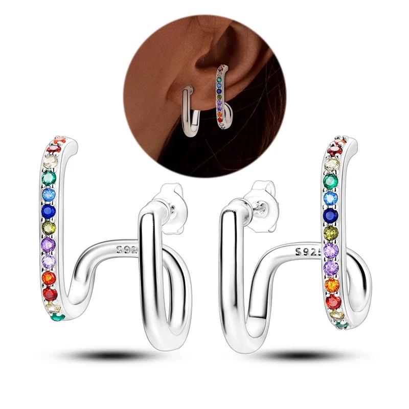 925 Sterling Silver Love Feather Moon Star Heart Earrings Fit Original Charms Hoop for Women Girls Stud Earring Jewelry Gifts
