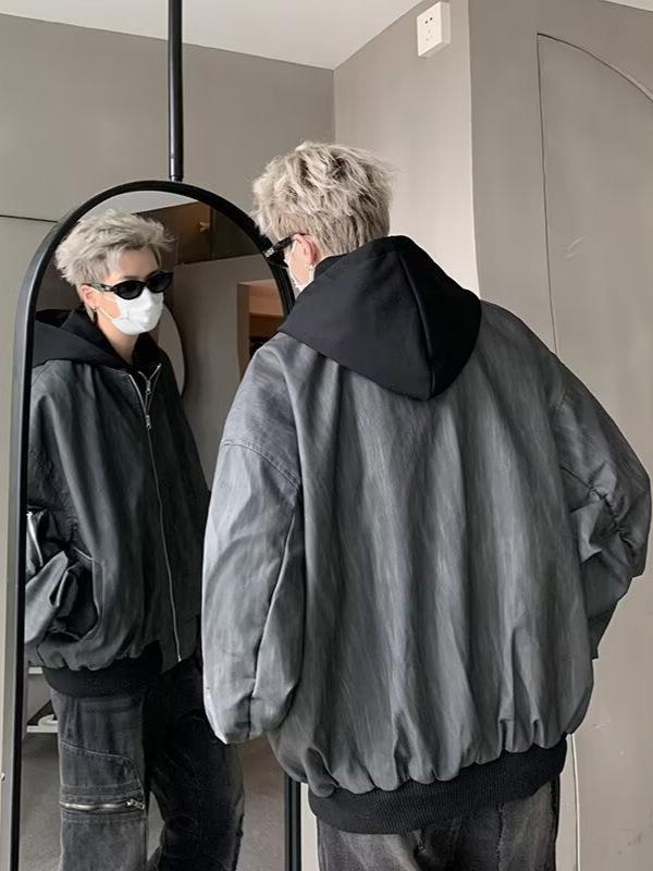 Trendy Men's Faux Two-Piece Hip-Hop Jacket - Hooded, Rebellious, and Stylish for Spring and Autumn