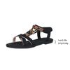 Fashion Ethnic Flower Open Toe Sandals Woman Retro Elastic Band Low Heel Black Sandal Female New Cross Strap Soft Sole Sandalias Mujer