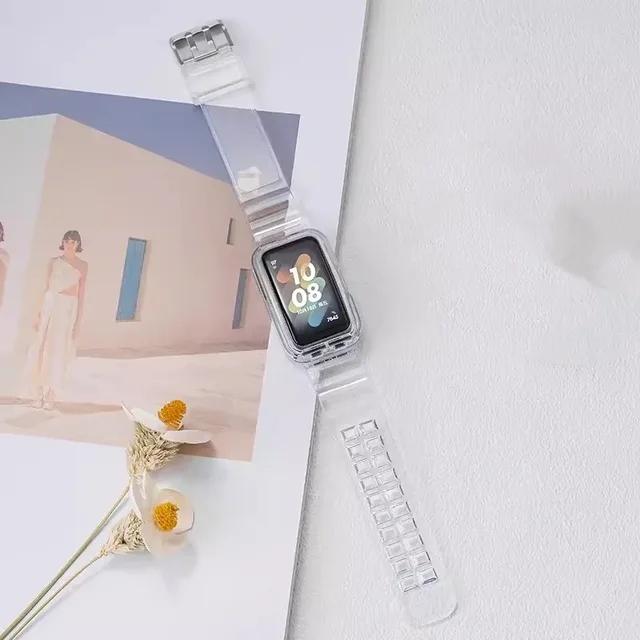 

Силиконовый ремешок + чехол для Huawei Band 9 8, прозрачный сменный ремешок для часов, браслет для Honor Band 7, 6, защитный чехол, аксессуары For Honor Band 7 прозрачный