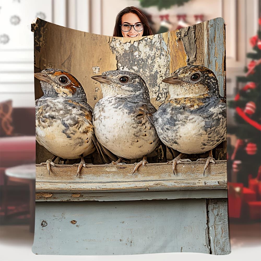 

Retro sparrow pattern Flannel printed blanket suitable for all seasons suitable for living room office sofa and travel 75x100cm (30x40inch)