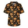 Fashion Men's Short Sleeve V Neck Halloween Printing Working Chest Pocket Carer Top